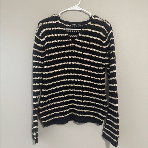 Reverse Sweaters - Vintage Striped Black and Cream Sweater 100% cotton size XL